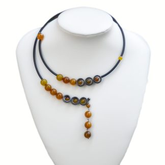 Choker with Amber Color Agate and Hematite Rings