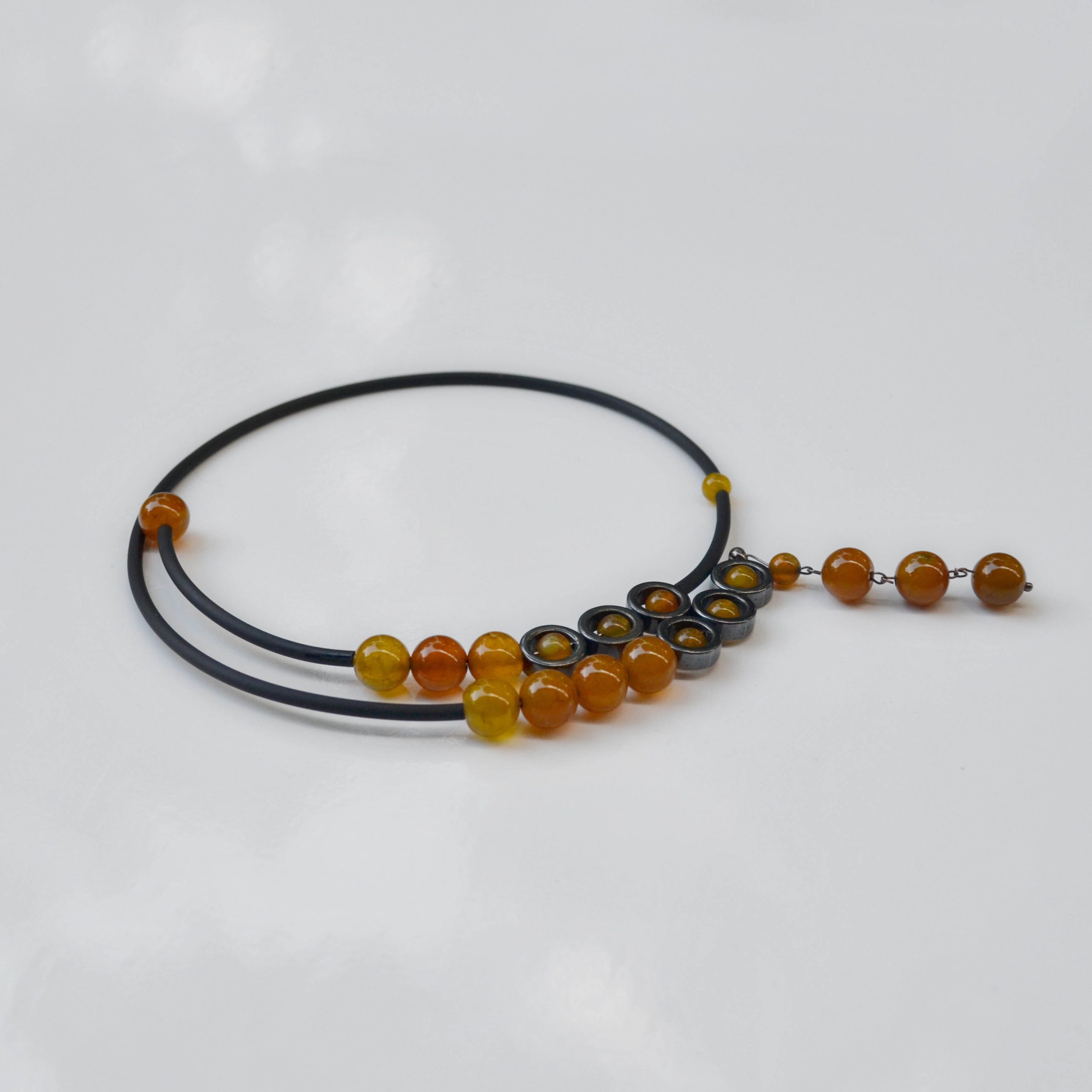 Choker with Amber Color Agate and Hematite Rings - Image 3